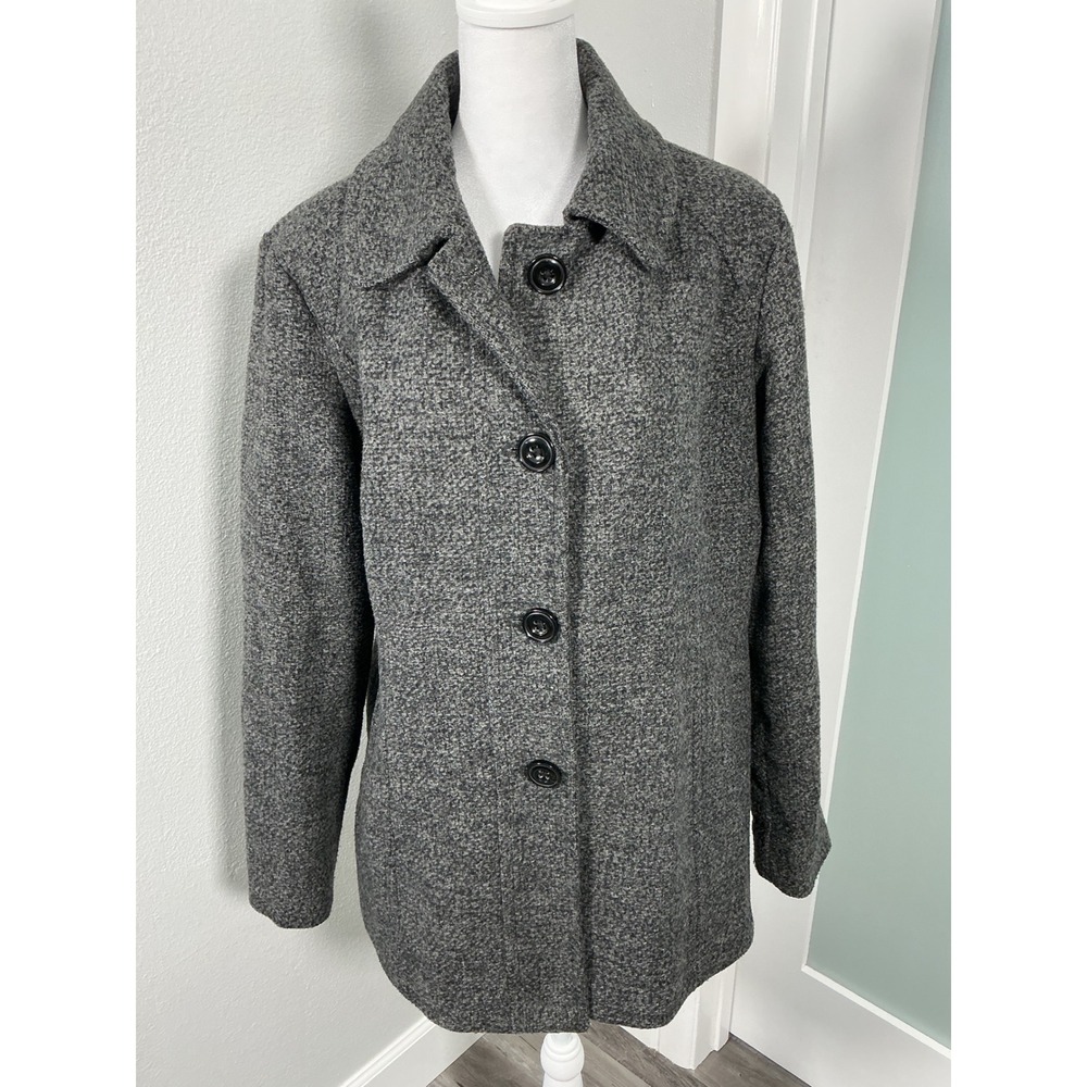 London Fog Heathered Gray Tweed Wool Blend Coat Size XL